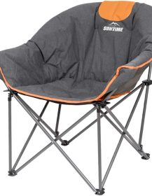 OUTDOOR LIVING SUNTIME Sofa Chair, Oversize Padded Moon Leisure Portable Stable Comfortable Folding Chair for Camping, Hiking, Carry Bag
