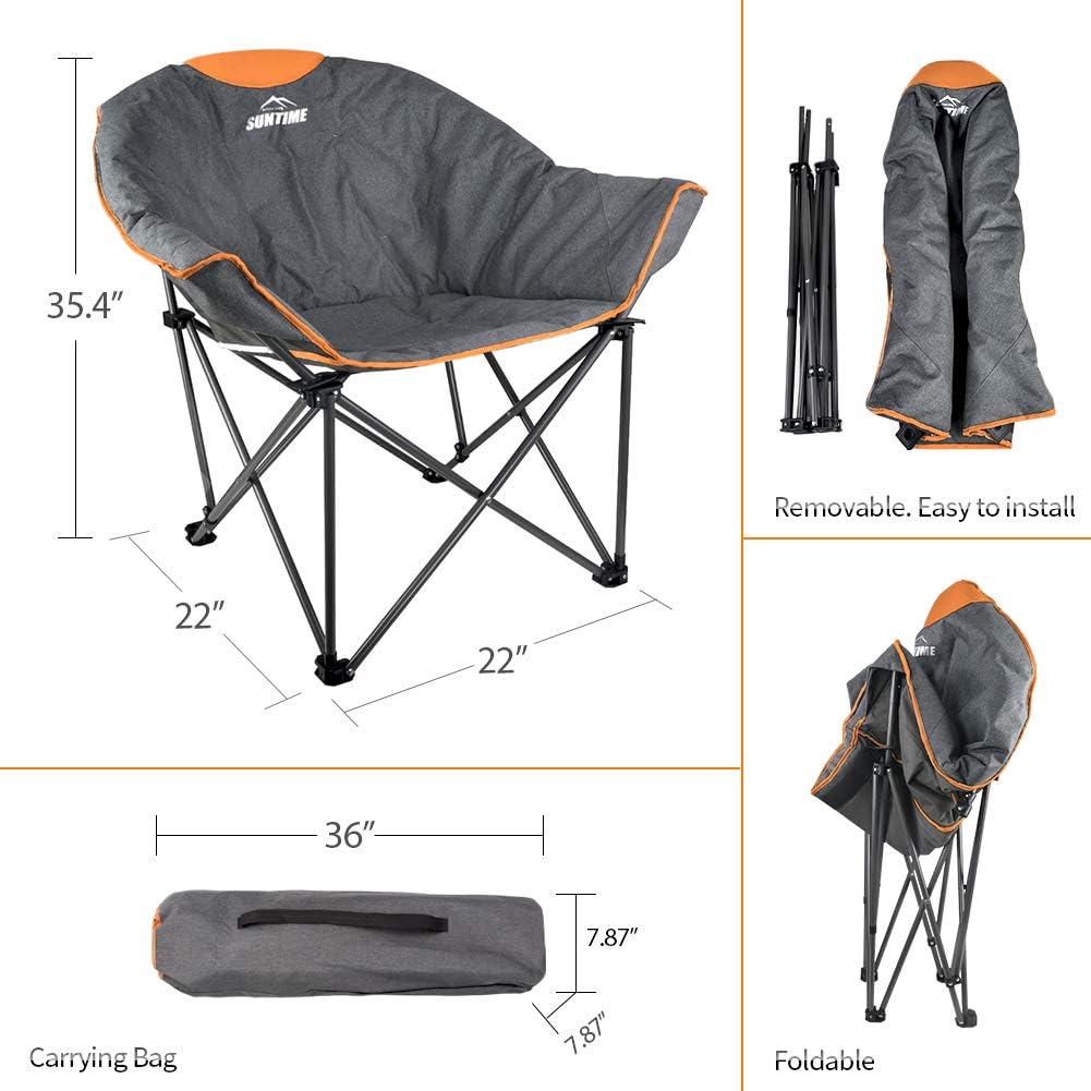 OUTDOOR LIVING SUNTIME Sofa Chair, Oversize Padded Moon Leisure Portable Stable Comfortable Folding Chair for Camping, Hiking, Carry Bag - Image 3