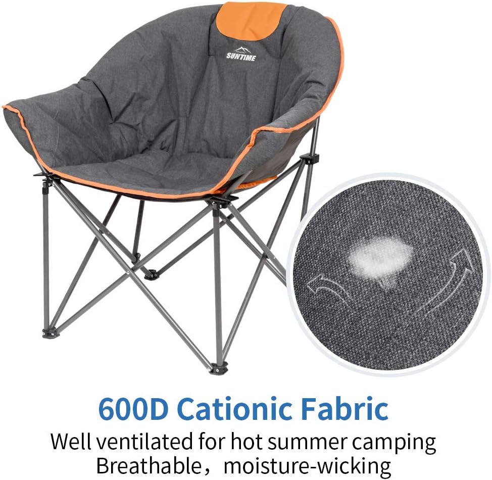 OUTDOOR LIVING SUNTIME Sofa Chair, Oversize Padded Moon Leisure Portable Stable Comfortable Folding Chair for Camping, Hiking, Carry Bag - Image 4