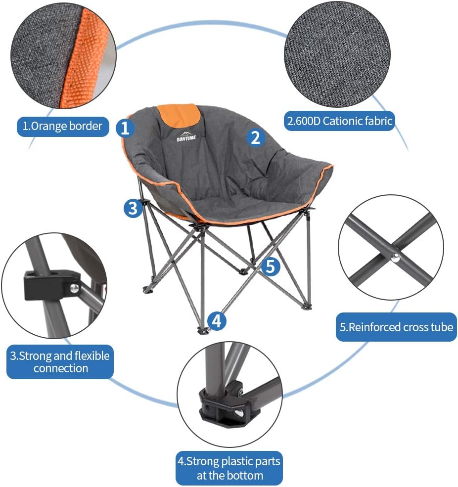 OUTDOOR LIVING SUNTIME Sofa Chair, Oversize Padded Moon Leisure Portable Stable Comfortable Folding Chair for Camping, Hiking, Carry Bag - Image 5