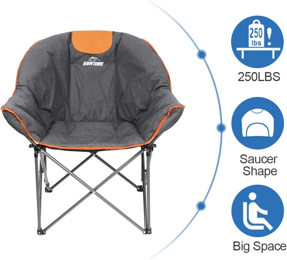 OUTDOOR LIVING SUNTIME Sofa Chair, Oversize Padded Moon Leisure Portable Stable Comfortable Folding Chair for Camping, Hiking, Carry Bag - Image 6