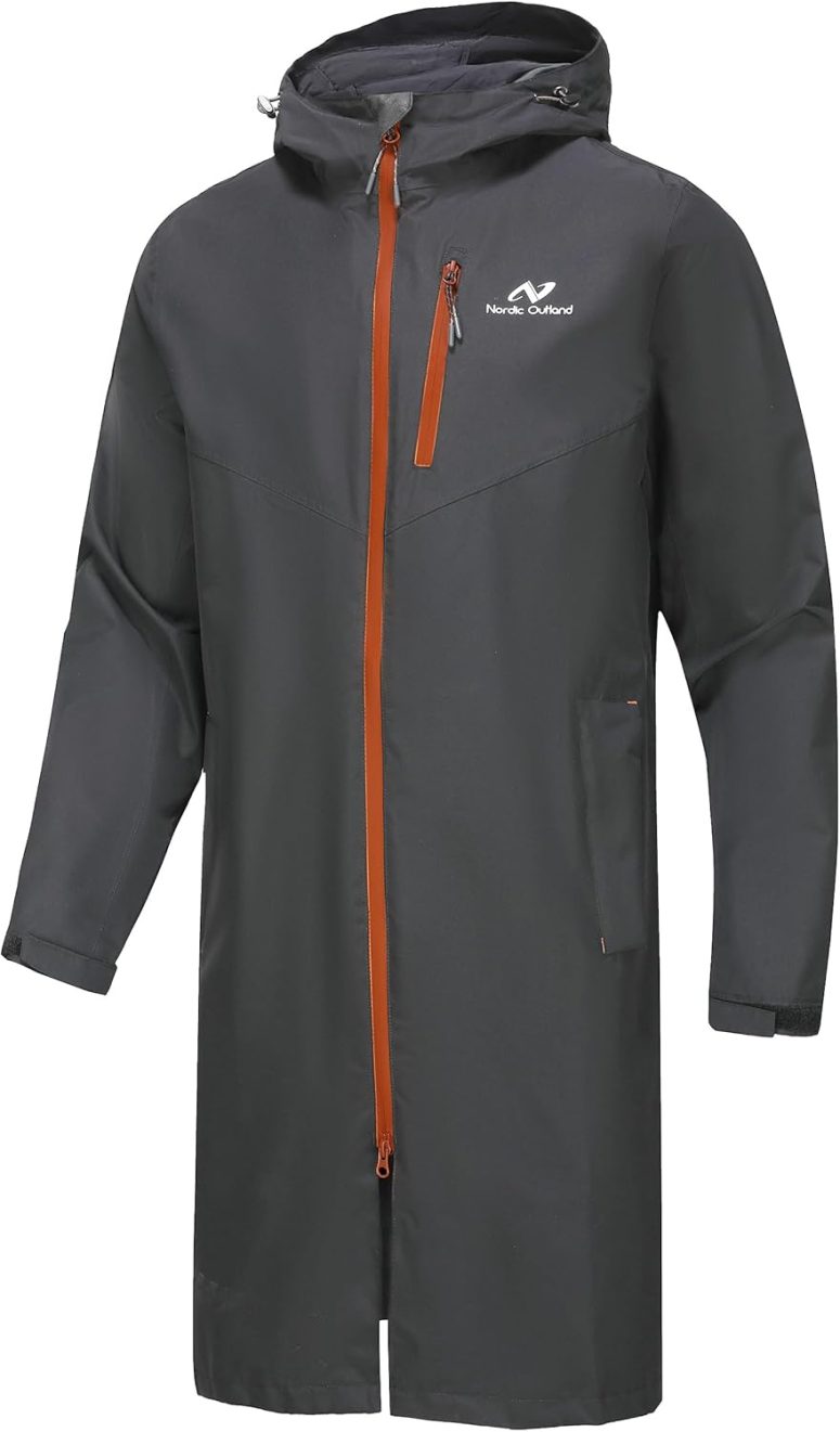 Rain Jacket Men,Waterproof Breathable Long Raincoat with Hood Mesh Lining,Windbreaker for outdoor activities