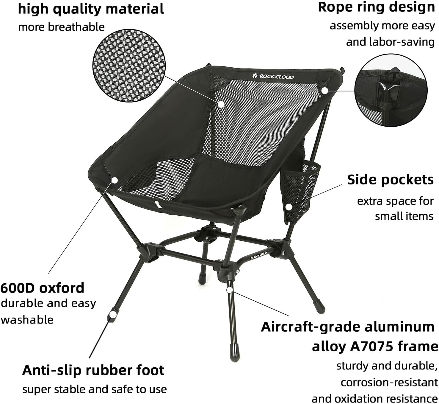 ROCK CLOUD Portable Camping Chair Ultralight Folding Chairs Outdoor for Camp Hiking Backpacking Lawn Beach Sports - Image 5
